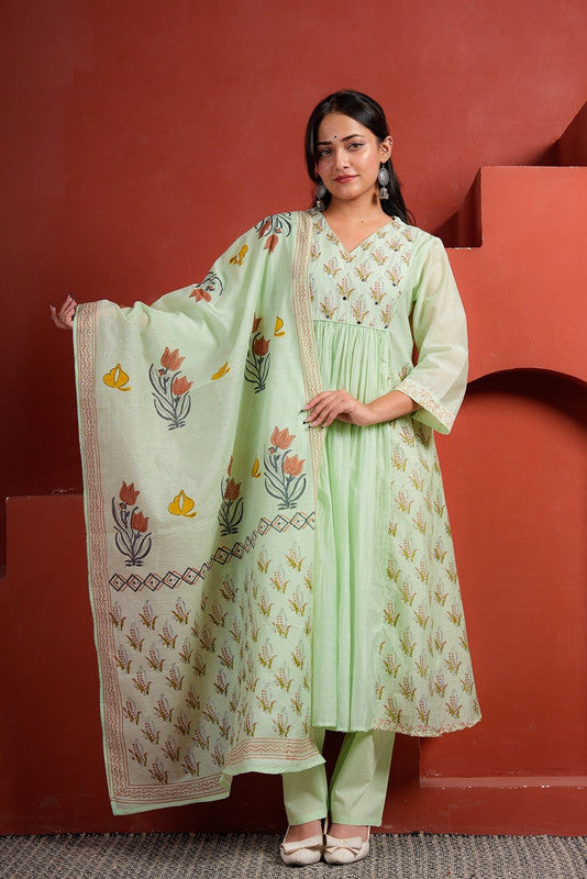 Mint Green A-Line Kota Doriya Kurta Set