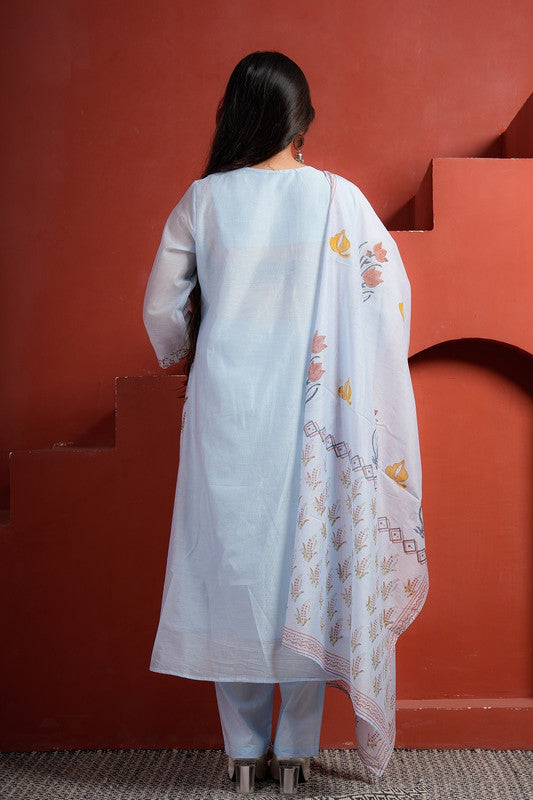 Blue A-Line Kota Doriya Kurta Set