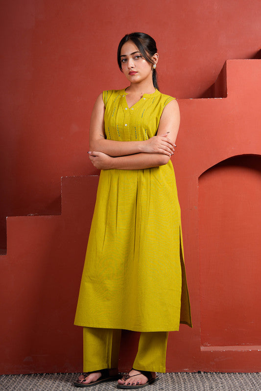 Mustard Yellow Cotton Sleeveless Co-ord Set