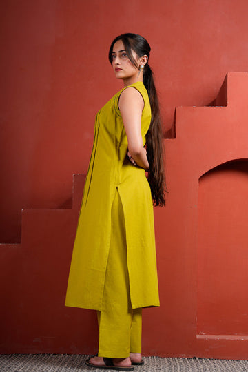 Mustard Yellow Cotton Sleeveless Co-ord Set