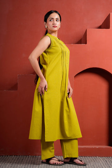 Mustard Yellow Cotton Sleeveless Co-ord Set