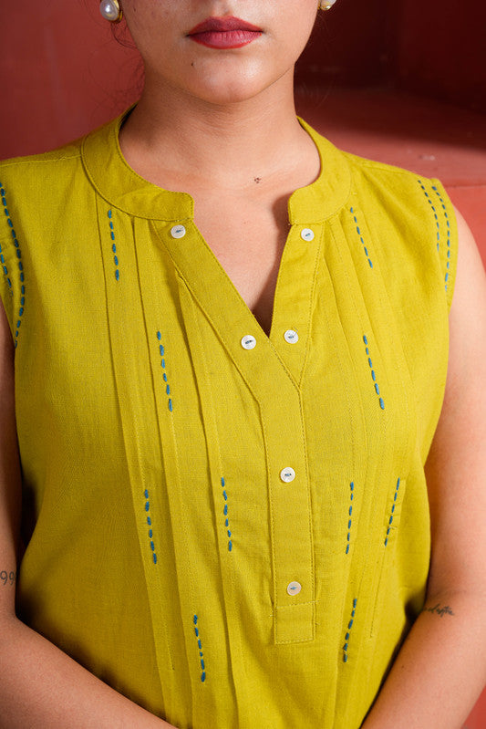 Mustard Yellow Cotton Sleeveless Co-ord Set
