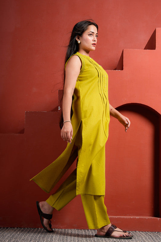 Mustard Yellow Cotton Sleeveless Co-ord Set