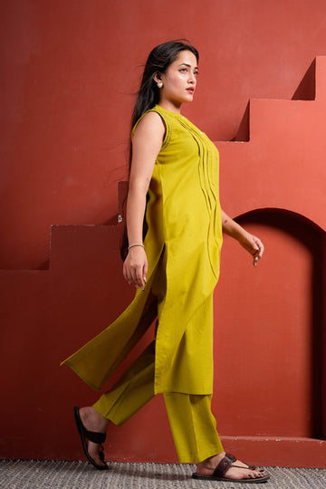 Mustard Yellow Cotton Sleeveless Co-ord Set