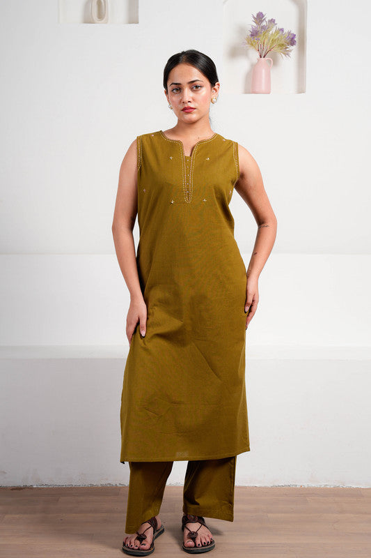 Olive Cotton Sleeveless Co-ord Set