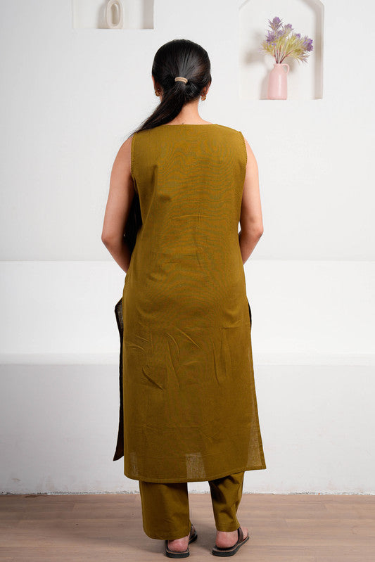 Olive Cotton Sleeveless Co-ord Set