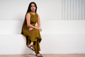 Olive Cotton Sleeveless Co-ord Set