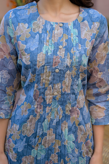 Powder Blue With Front Pleats Kurta Set