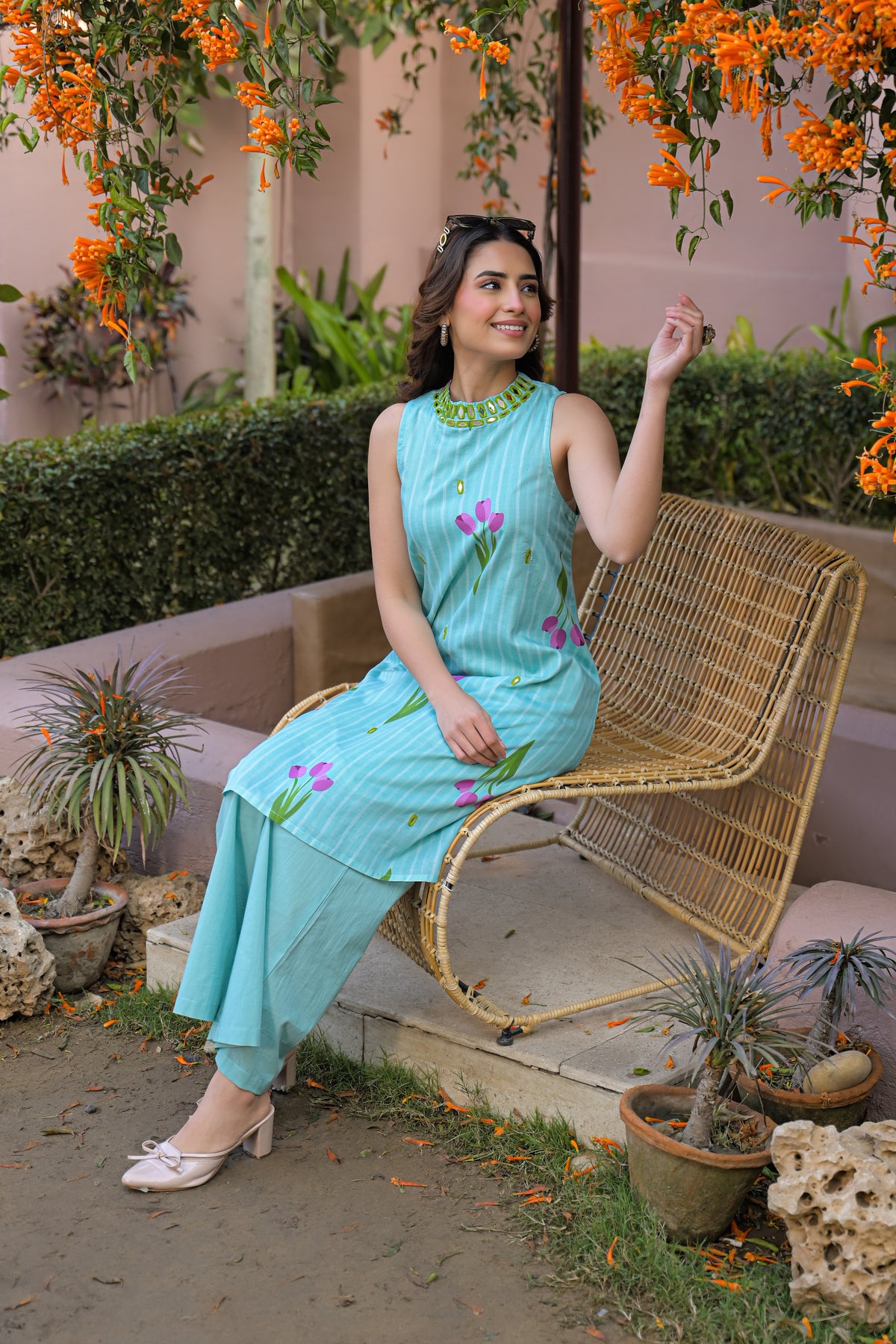 Aqua Blue Tulip Garden Co-ord Set
