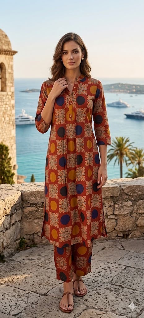 Rust Brown Geometric Print Co-ord Set