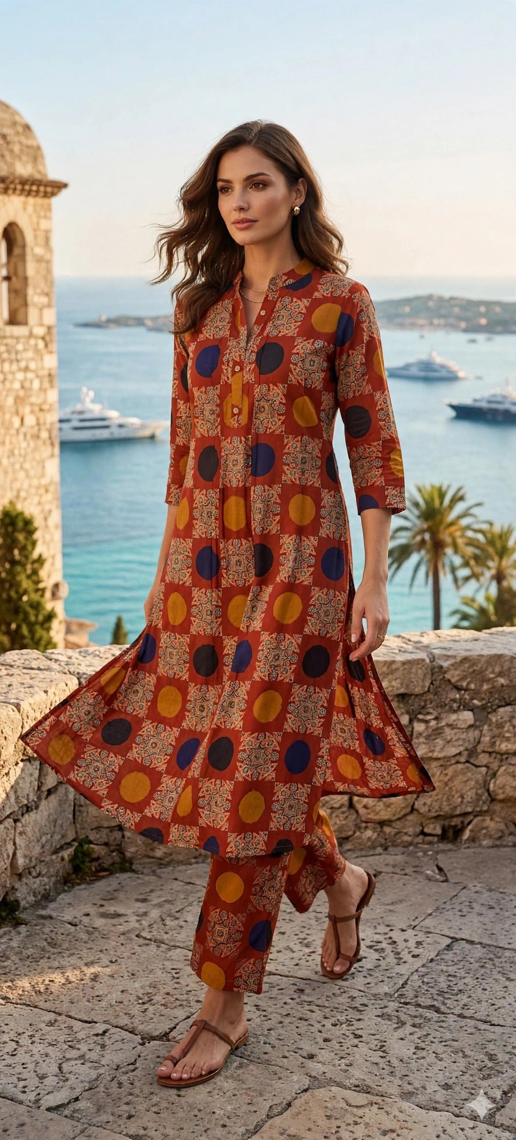Rust Brown Geometric Print Co-ord Set
