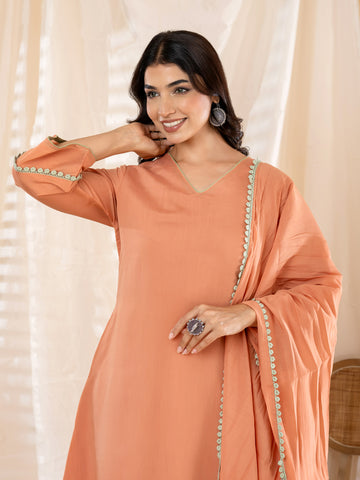Rust Orange A-Line Kurta Pant Dupatta Set product video