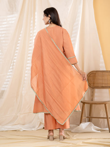 Rust Orange A-Line Kurta Pant Dupatta Set product video