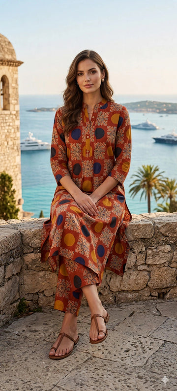 Rust Brown Geometric Print Co-ord Set