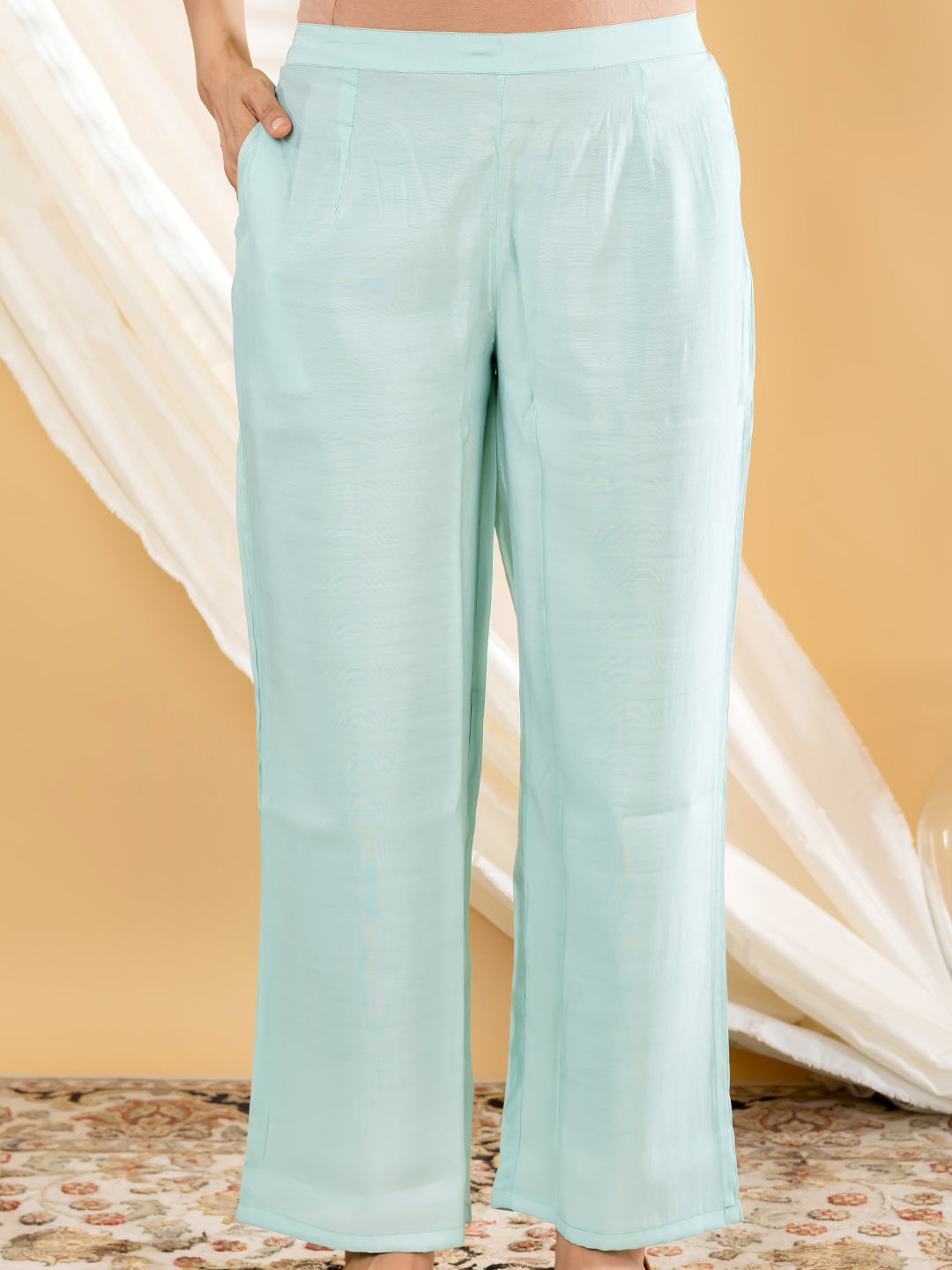 Aqua Blue Yoke Embroidered Kurta Pant Dupatta Set - 3