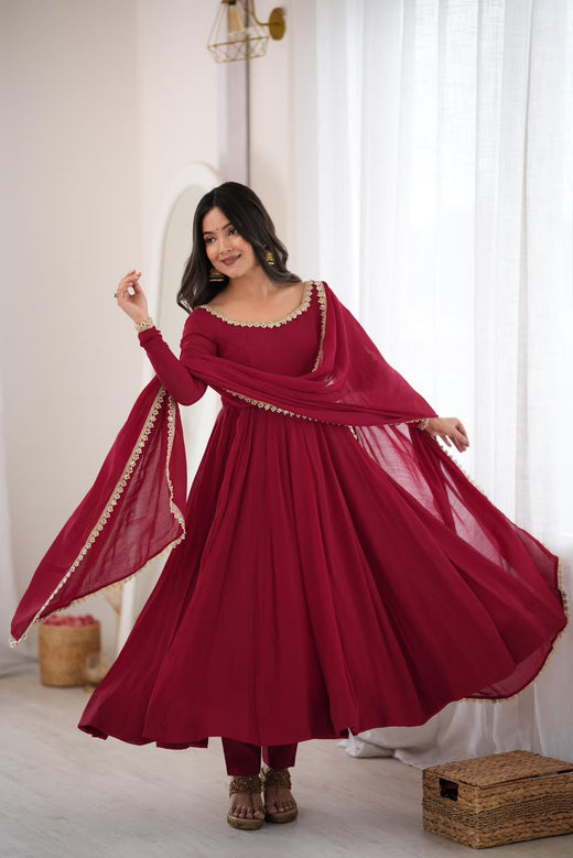 Ruby Maroon Anarkali Suit Set